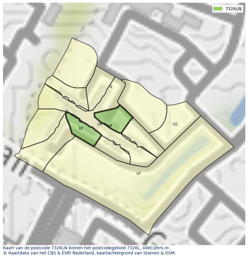 Afbeelding van het postcodegebied 7326 LN op de kaart.
