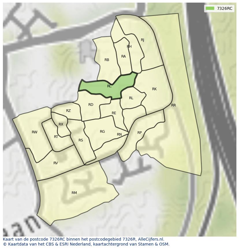 Afbeelding van het postcodegebied 7326 RC op de kaart.