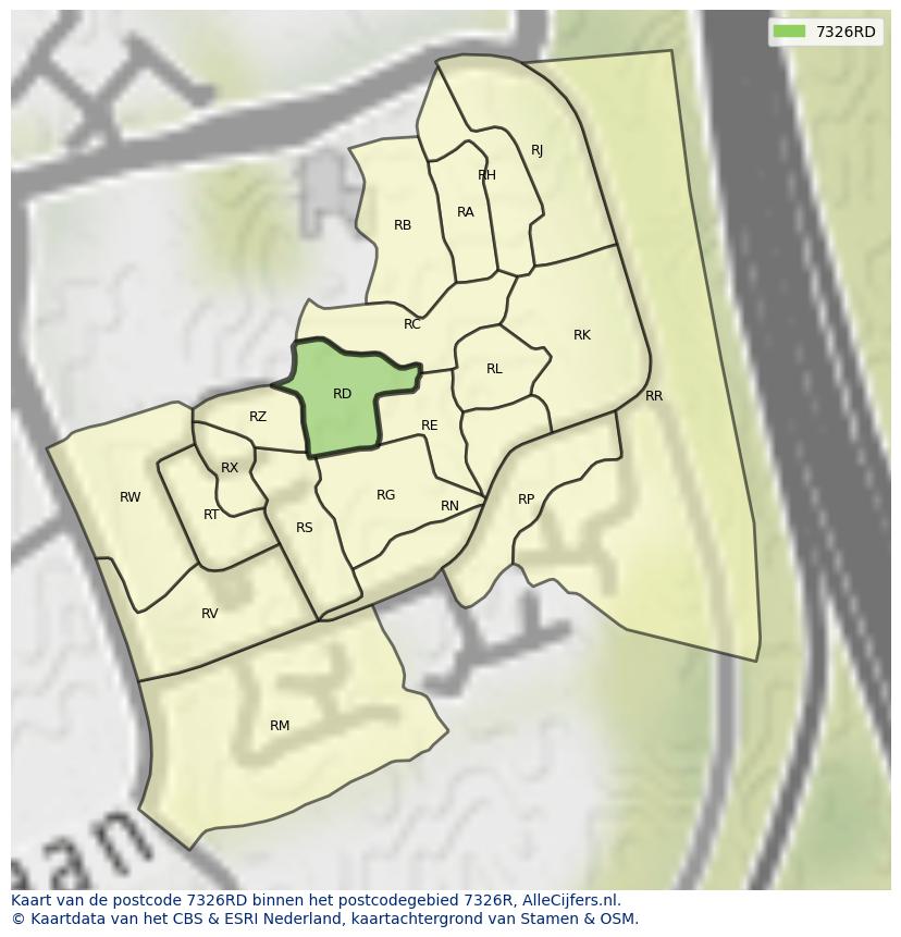 Afbeelding van het postcodegebied 7326 RD op de kaart.