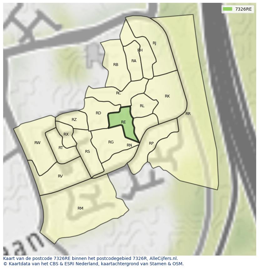 Afbeelding van het postcodegebied 7326 RE op de kaart.