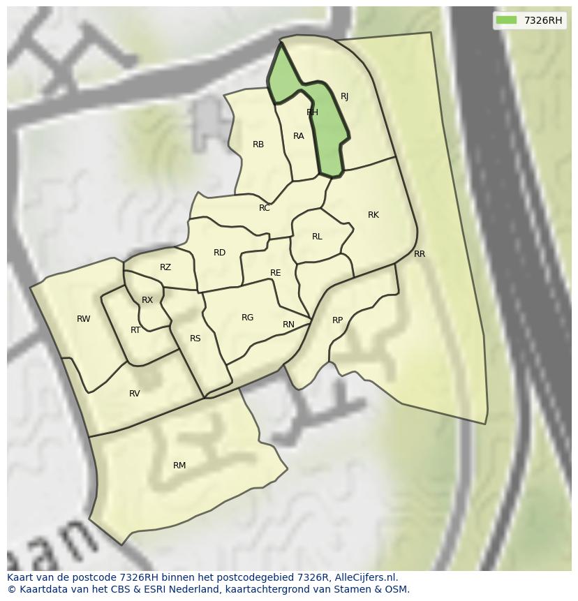 Afbeelding van het postcodegebied 7326 RH op de kaart.