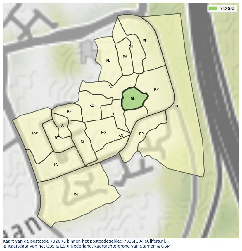 Afbeelding van het postcodegebied 7326 RL op de kaart.
