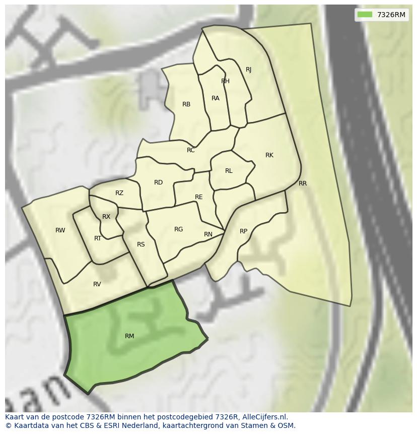Afbeelding van het postcodegebied 7326 RM op de kaart.