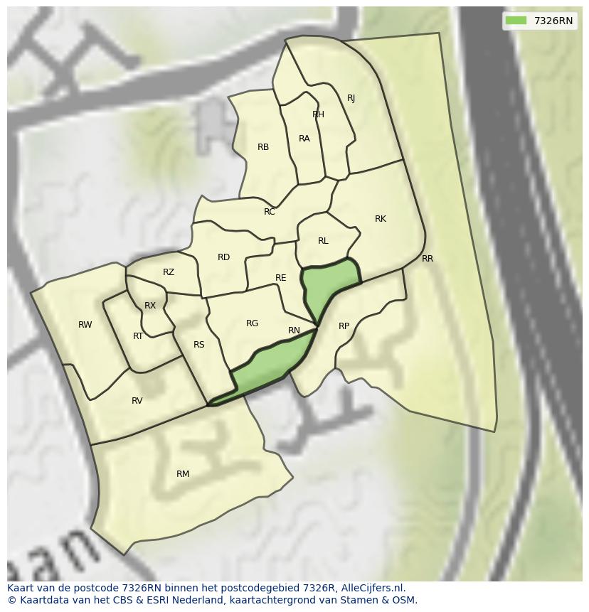 Afbeelding van het postcodegebied 7326 RN op de kaart.