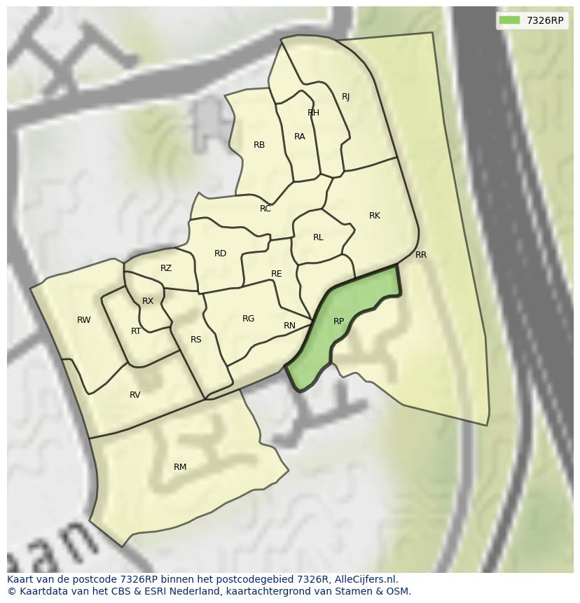 Afbeelding van het postcodegebied 7326 RP op de kaart.