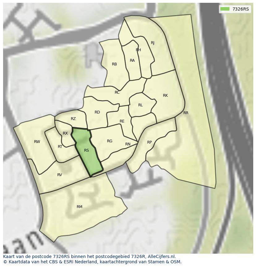 Afbeelding van het postcodegebied 7326 RS op de kaart.