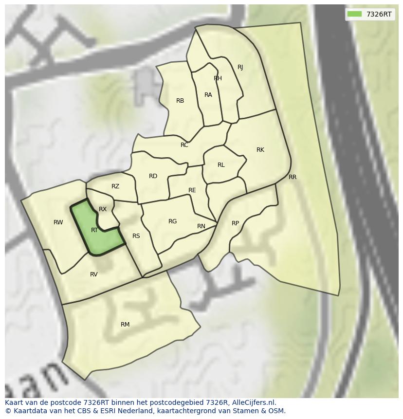 Afbeelding van het postcodegebied 7326 RT op de kaart.