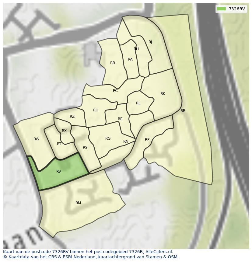 Afbeelding van het postcodegebied 7326 RV op de kaart.