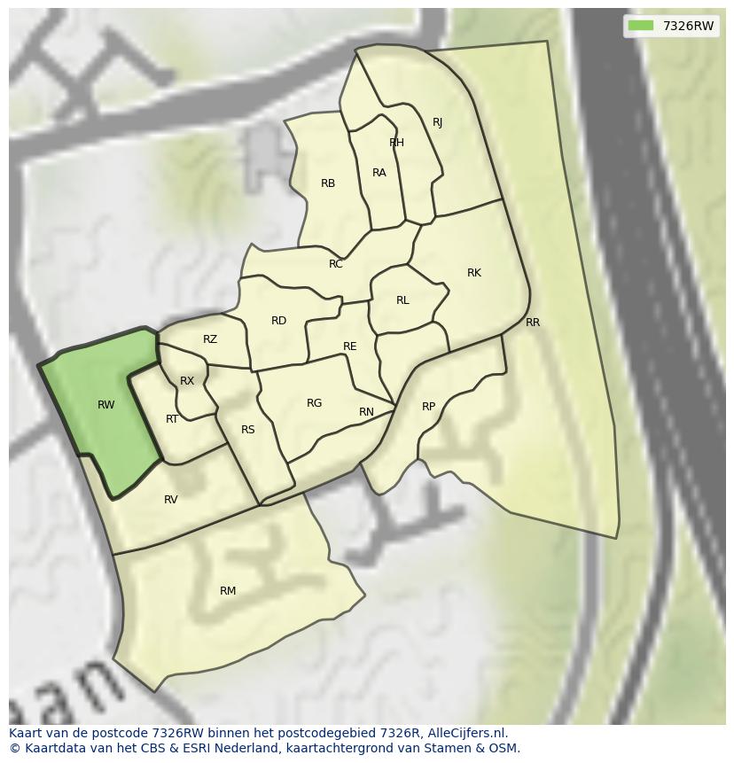Afbeelding van het postcodegebied 7326 RW op de kaart.