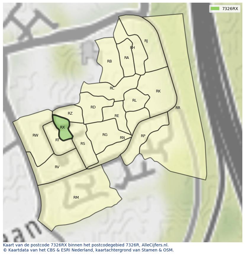 Afbeelding van het postcodegebied 7326 RX op de kaart.