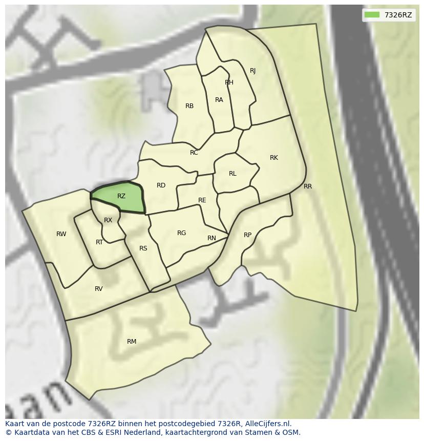 Afbeelding van het postcodegebied 7326 RZ op de kaart.