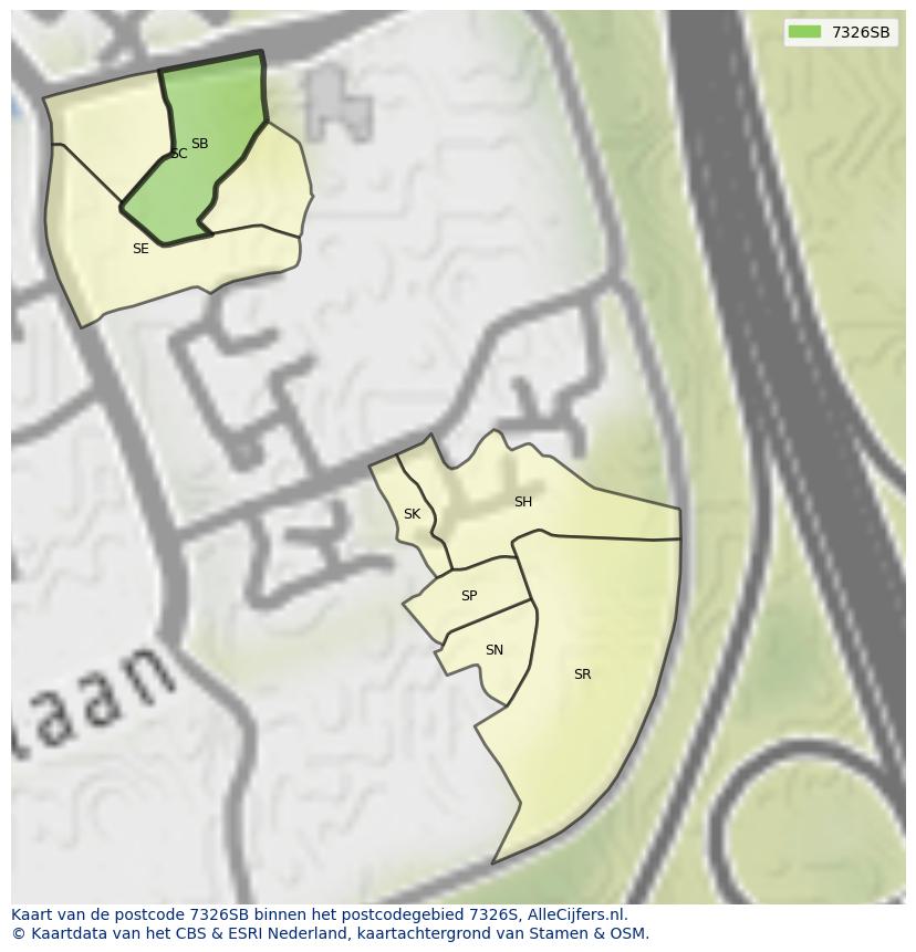 Afbeelding van het postcodegebied 7326 SB op de kaart.