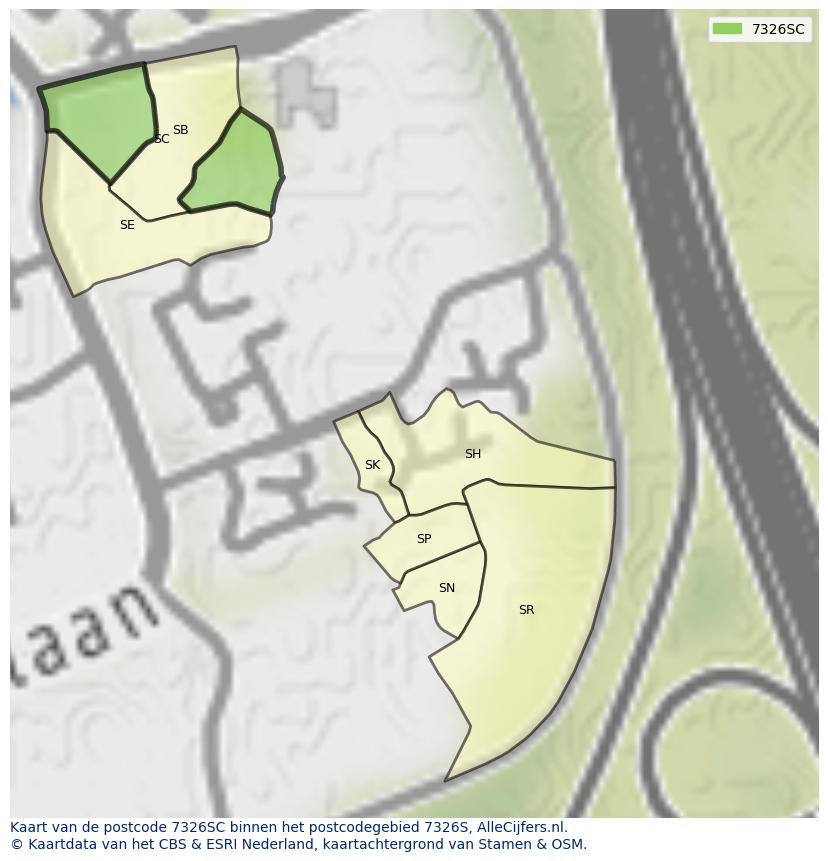 Afbeelding van het postcodegebied 7326 SC op de kaart.