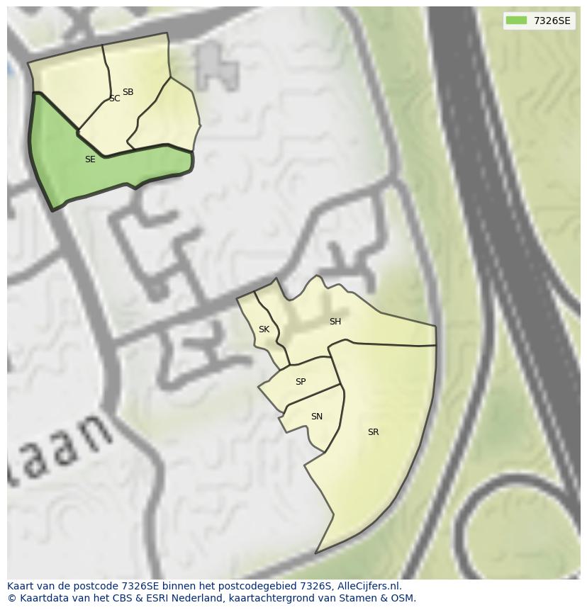 Afbeelding van het postcodegebied 7326 SE op de kaart.