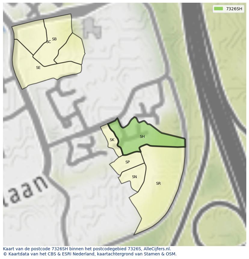 Afbeelding van het postcodegebied 7326 SH op de kaart.