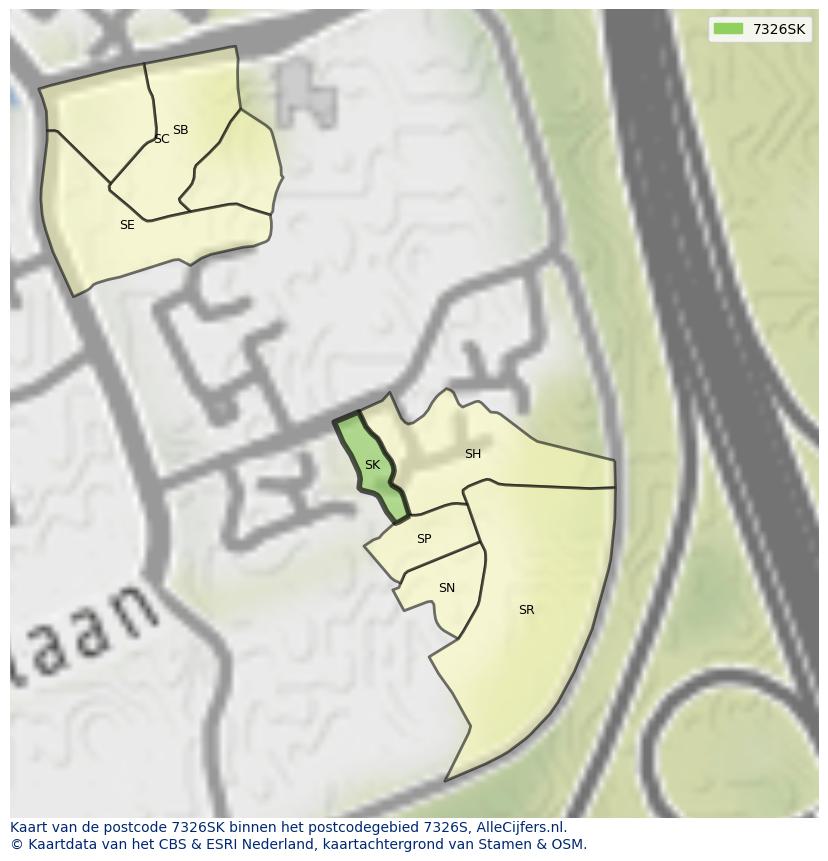 Afbeelding van het postcodegebied 7326 SK op de kaart.