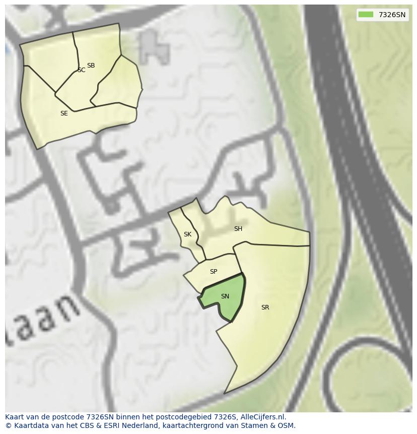 Afbeelding van het postcodegebied 7326 SN op de kaart.