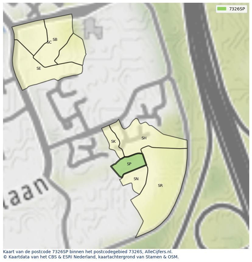 Afbeelding van het postcodegebied 7326 SP op de kaart.
