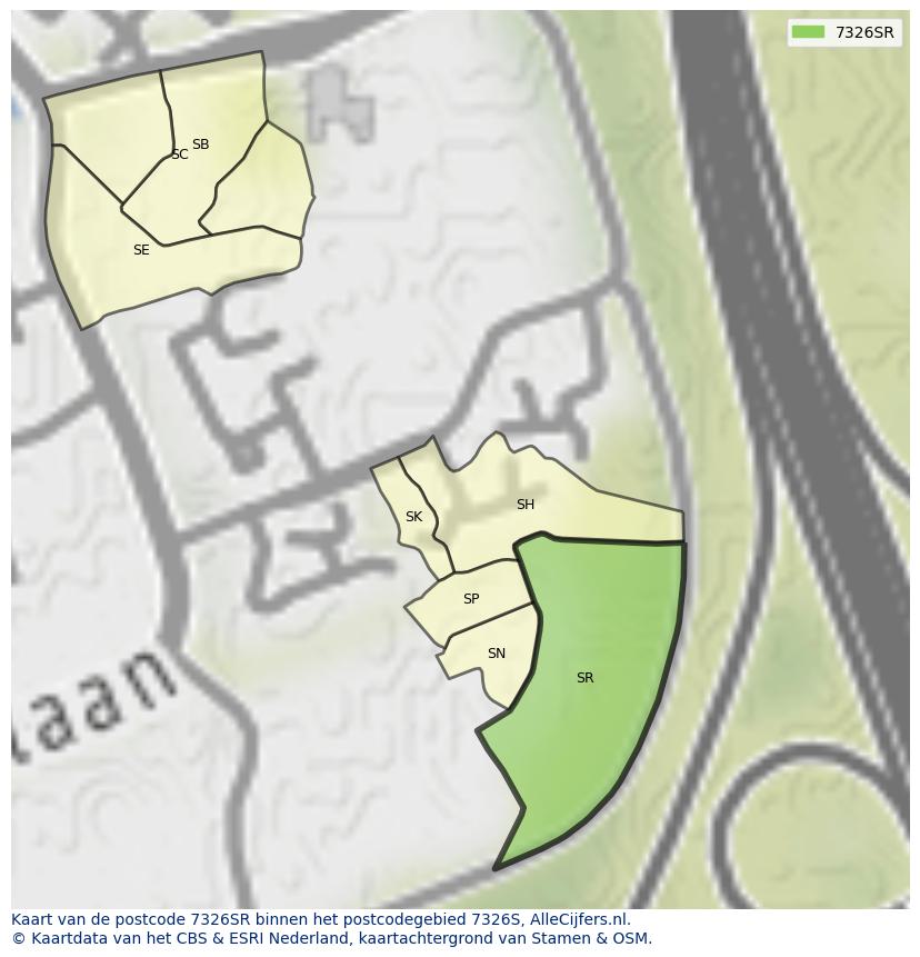 Afbeelding van het postcodegebied 7326 SR op de kaart.