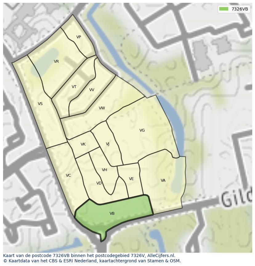 Afbeelding van het postcodegebied 7326 VB op de kaart.