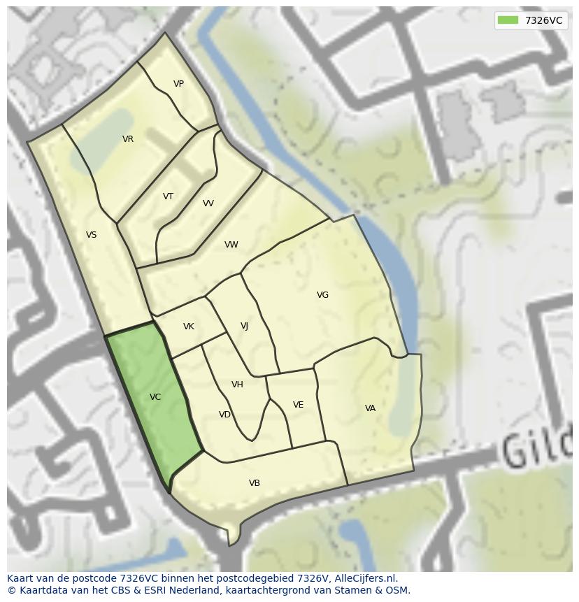 Afbeelding van het postcodegebied 7326 VC op de kaart.