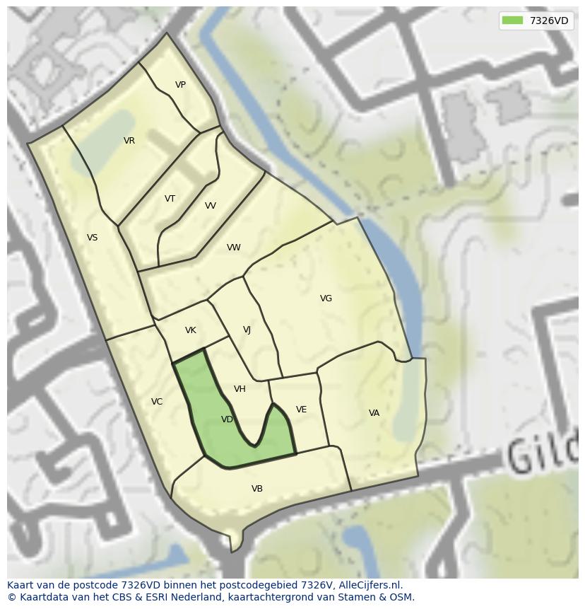Afbeelding van het postcodegebied 7326 VD op de kaart.