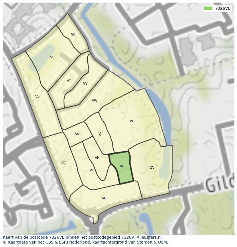 Afbeelding van het postcodegebied 7326 VE op de kaart.