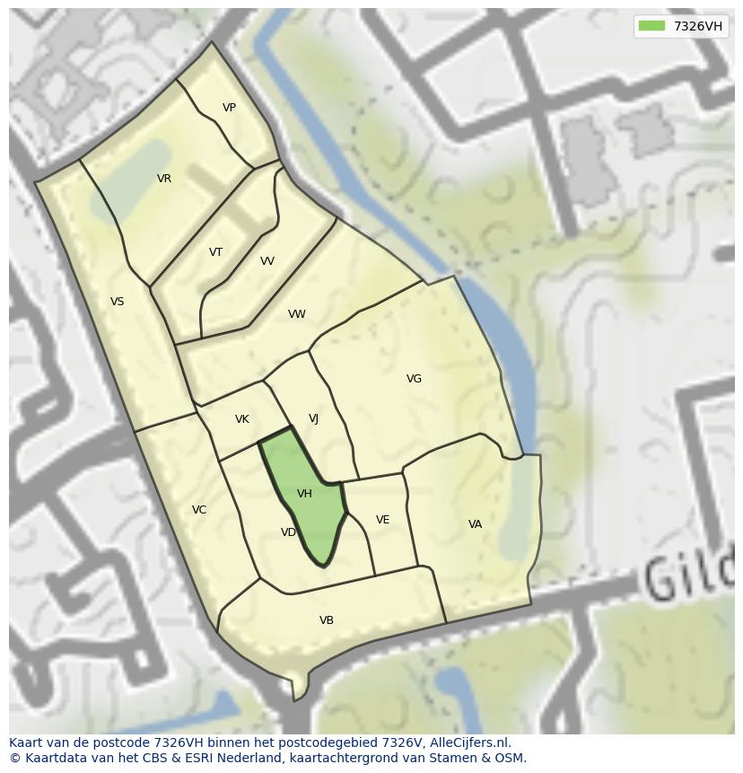 Afbeelding van het postcodegebied 7326 VH op de kaart.