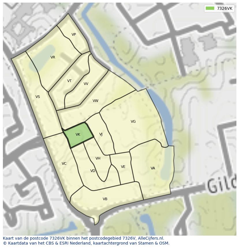Afbeelding van het postcodegebied 7326 VK op de kaart.