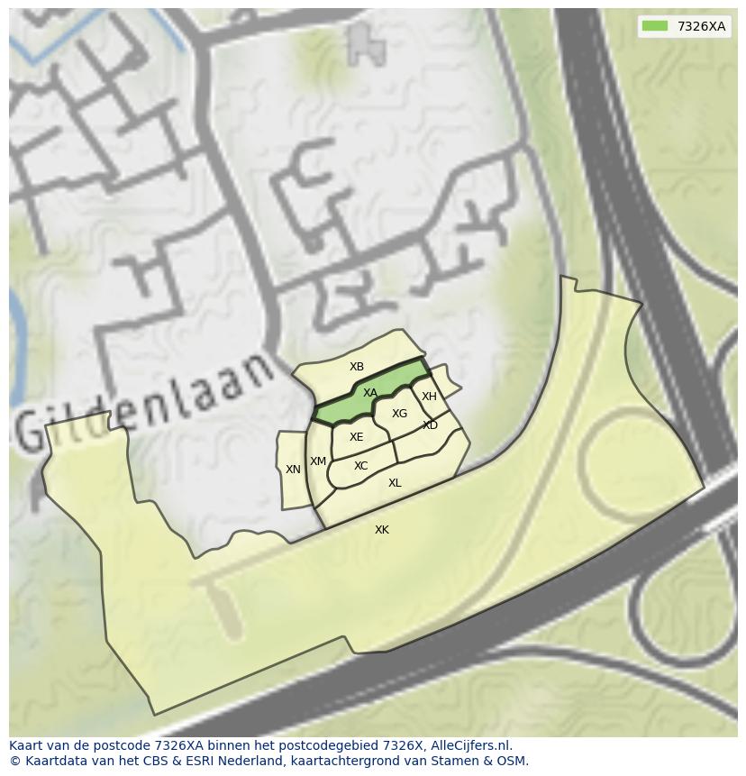 Afbeelding van het postcodegebied 7326 XA op de kaart.