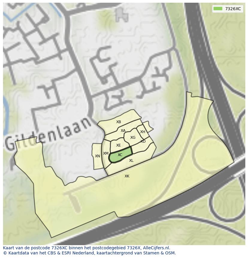 Afbeelding van het postcodegebied 7326 XC op de kaart.