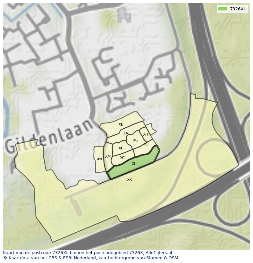 Afbeelding van het postcodegebied 7326 XL op de kaart.