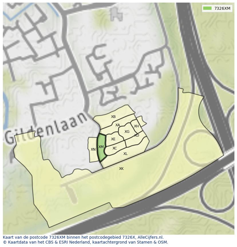Afbeelding van het postcodegebied 7326 XM op de kaart.