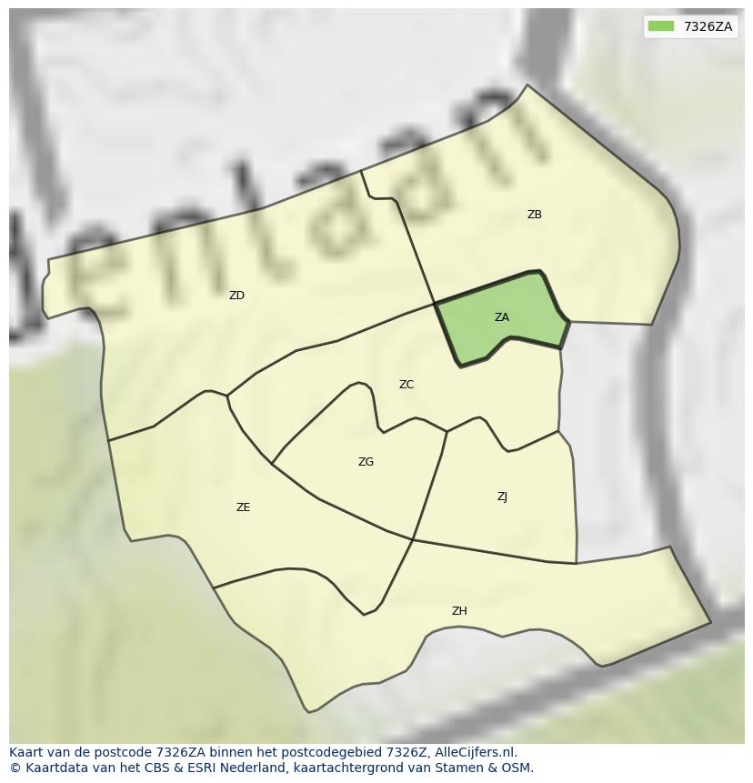 Afbeelding van het postcodegebied 7326 ZA op de kaart.