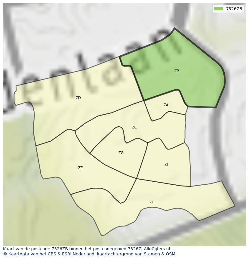 Afbeelding van het postcodegebied 7326 ZB op de kaart.