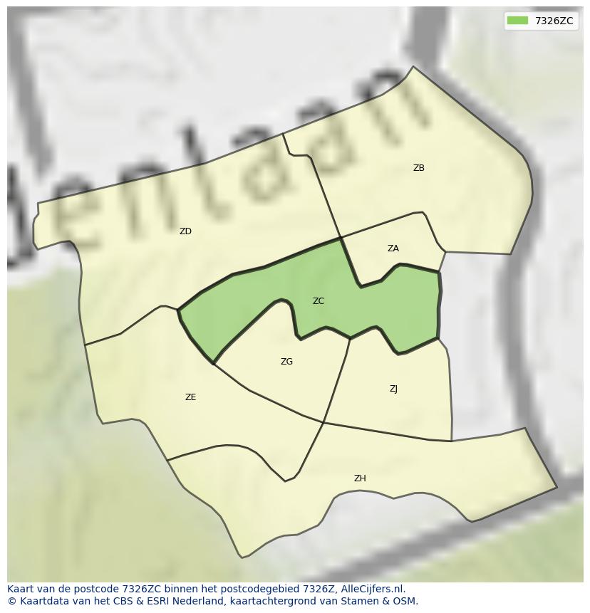 Afbeelding van het postcodegebied 7326 ZC op de kaart.