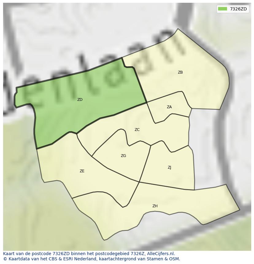 Afbeelding van het postcodegebied 7326 ZD op de kaart.