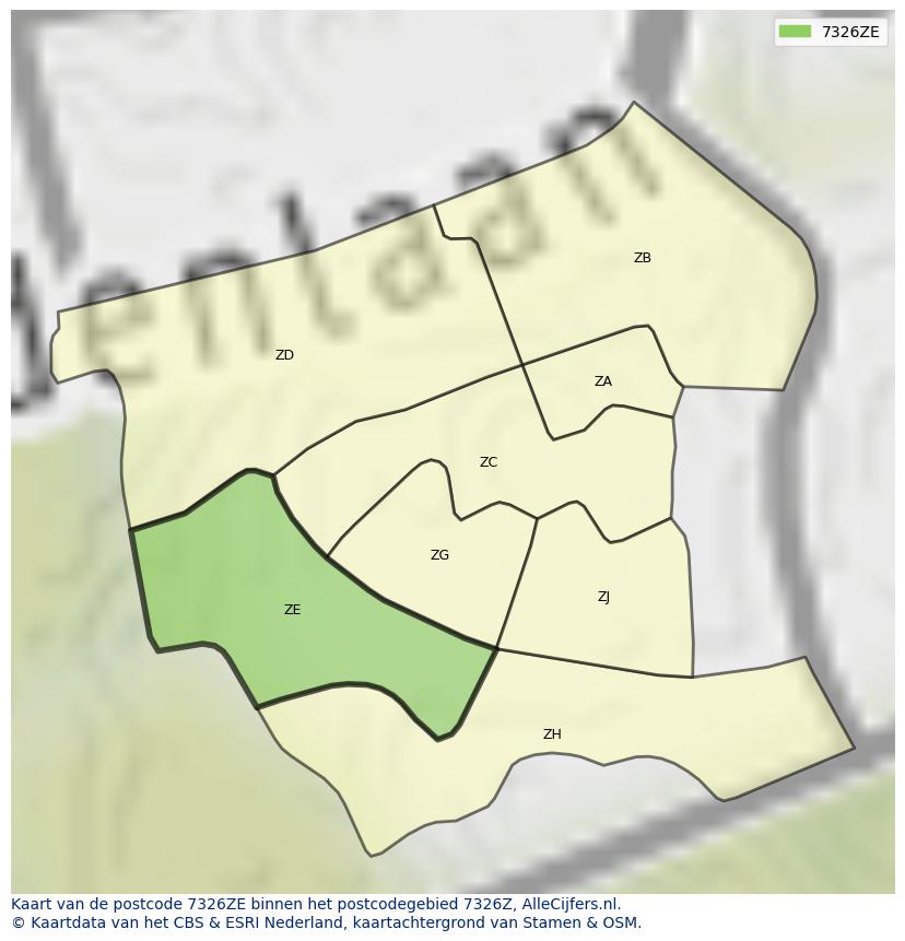Afbeelding van het postcodegebied 7326 ZE op de kaart.