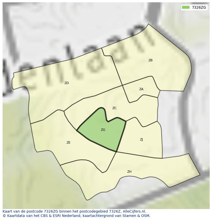 Afbeelding van het postcodegebied 7326 ZG op de kaart.