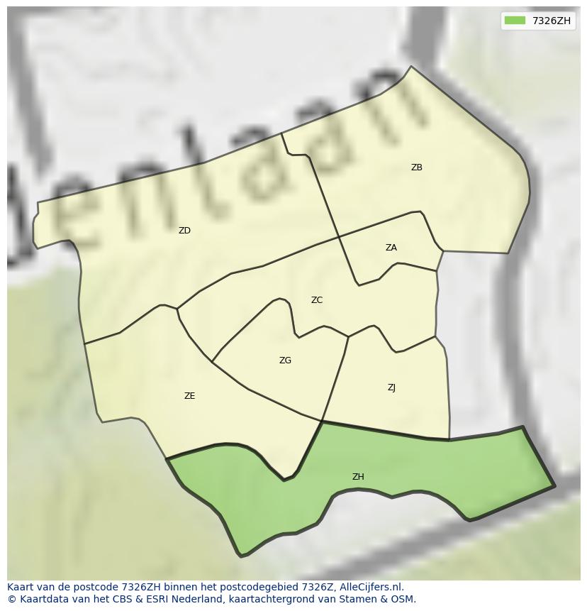 Afbeelding van het postcodegebied 7326 ZH op de kaart.