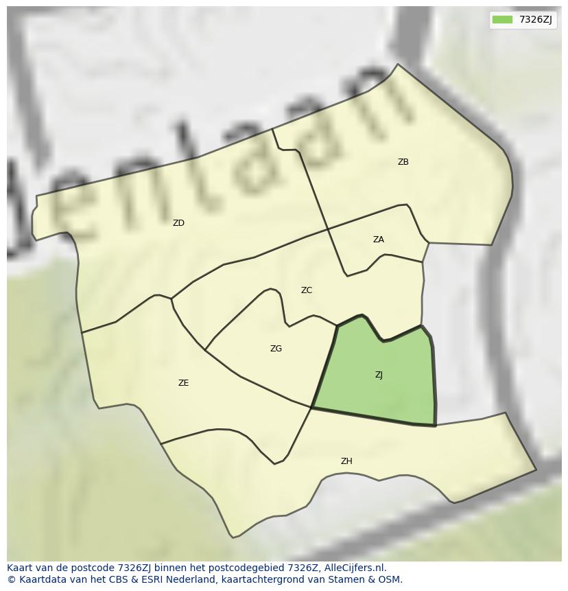 Afbeelding van het postcodegebied 7326 ZJ op de kaart.