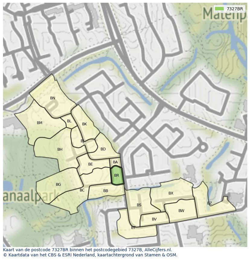 Afbeelding van het postcodegebied 7327 BR op de kaart.