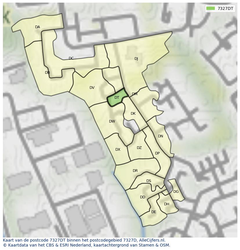 Afbeelding van het postcodegebied 7327 DT op de kaart.