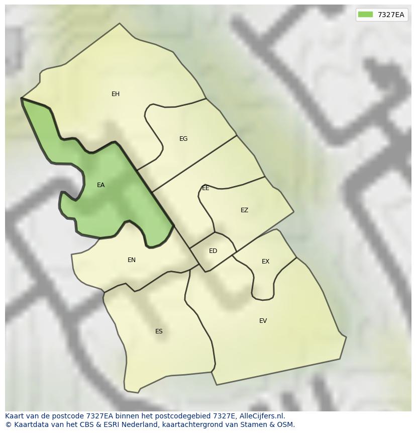 Afbeelding van het postcodegebied 7327 EA op de kaart.