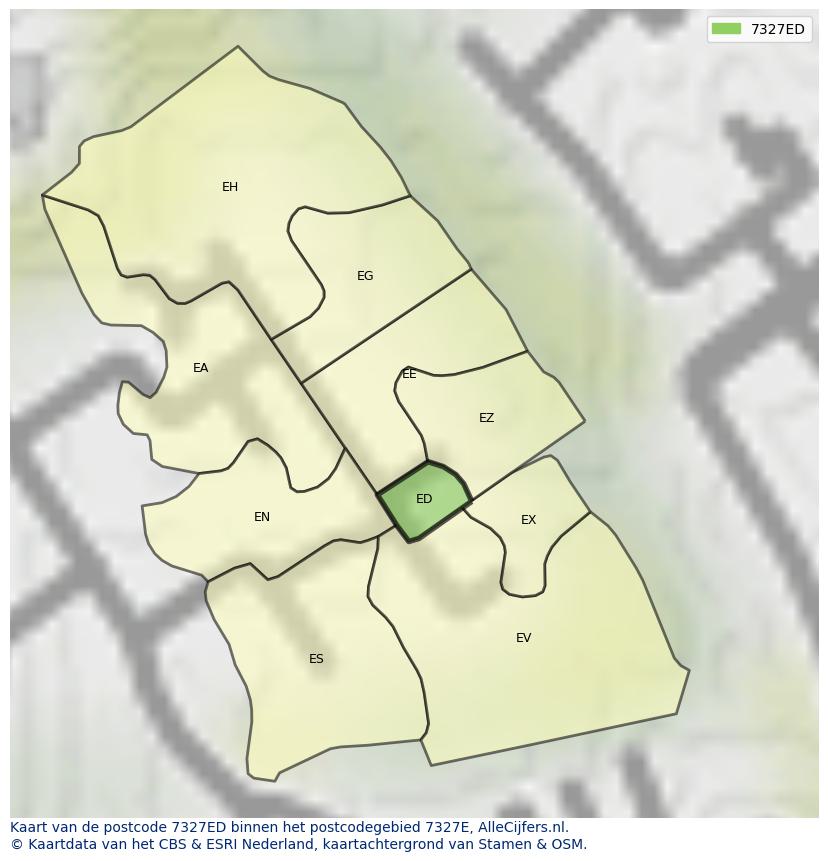 Afbeelding van het postcodegebied 7327 ED op de kaart.