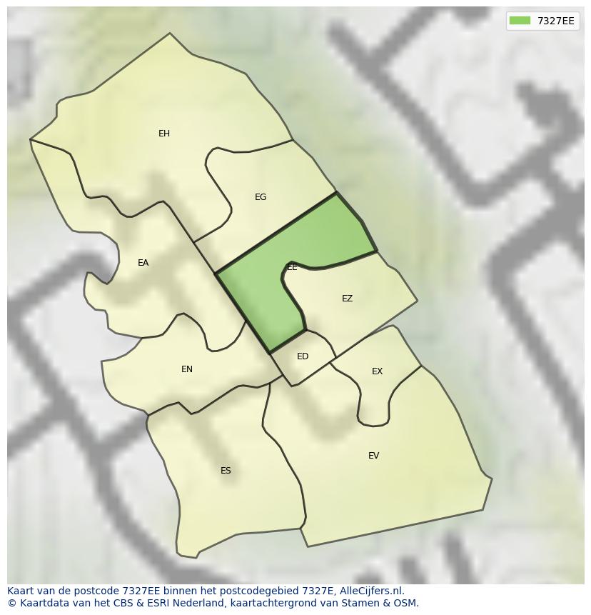Afbeelding van het postcodegebied 7327 EE op de kaart.