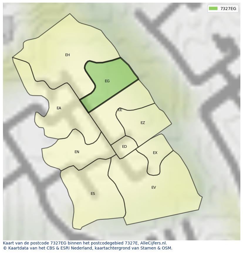 Afbeelding van het postcodegebied 7327 EG op de kaart.
