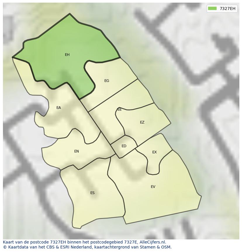 Afbeelding van het postcodegebied 7327 EH op de kaart.