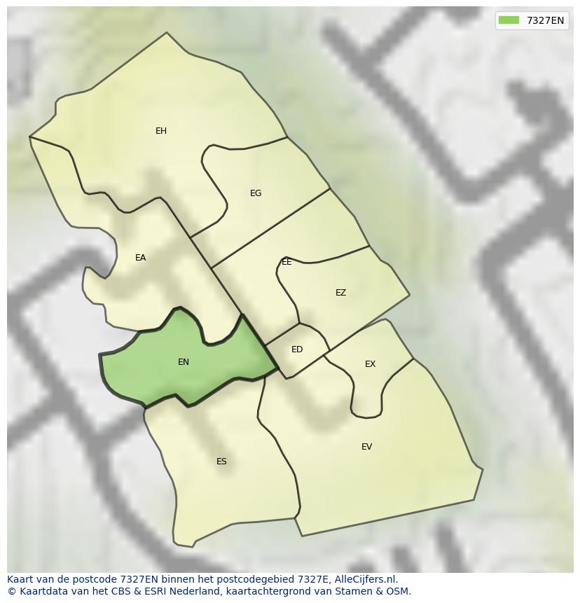 Afbeelding van het postcodegebied 7327 EN op de kaart.