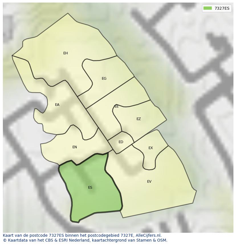Afbeelding van het postcodegebied 7327 ES op de kaart.